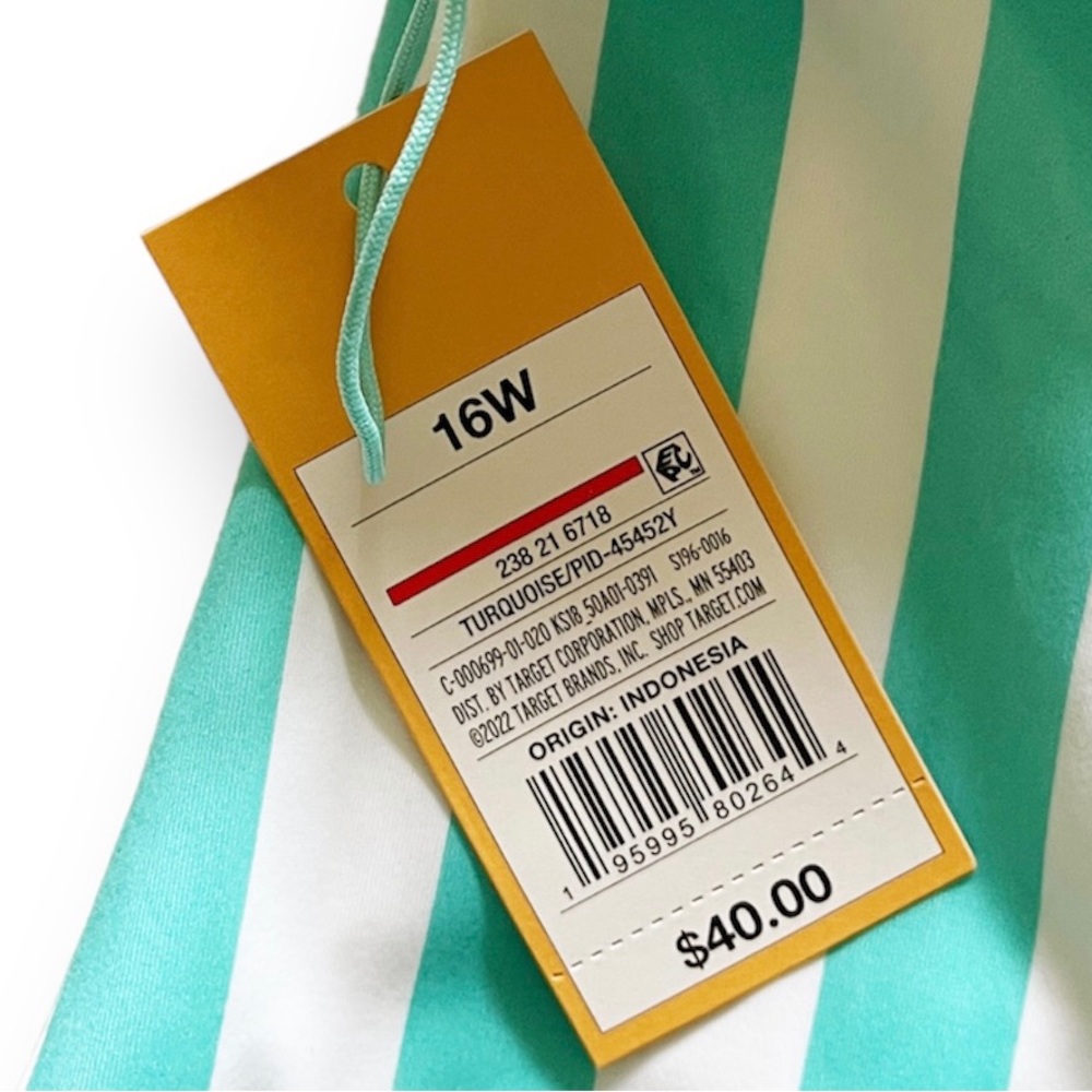 Kona Sol Turquoise Stripe One‑Piece Swimsuit 16W XXL - NWT - Picture 10 of 11
